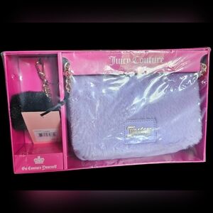 👜JUICY GIFT SET Faux Fur Crossbody Lavender Purple Bag Charm Juicy Couture  NWT
